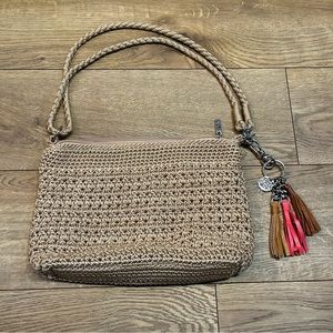 The Sak Tan woven crochet handbag with leather tassels